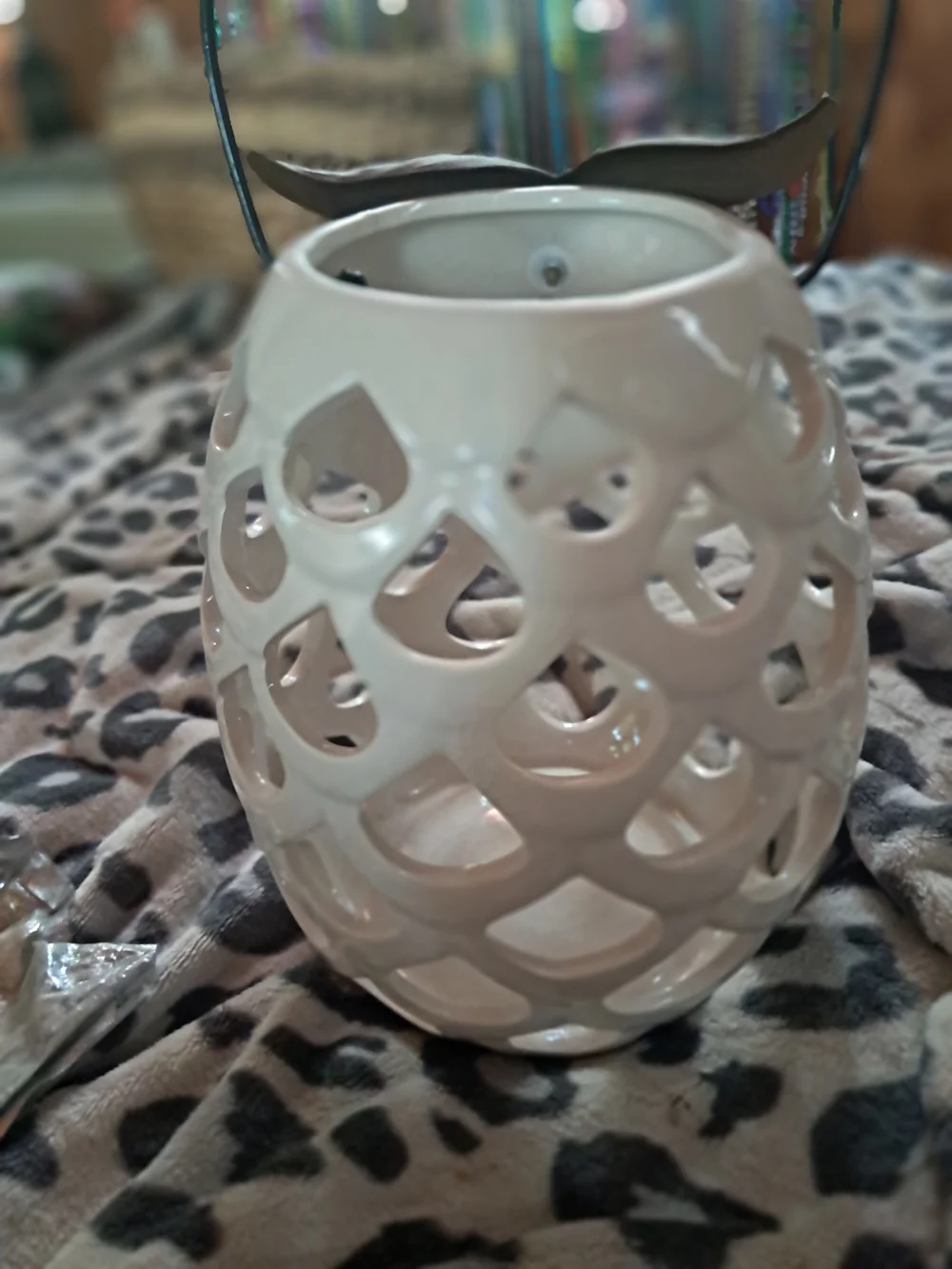 Ceramic Owl Lantern - Cream and Brown